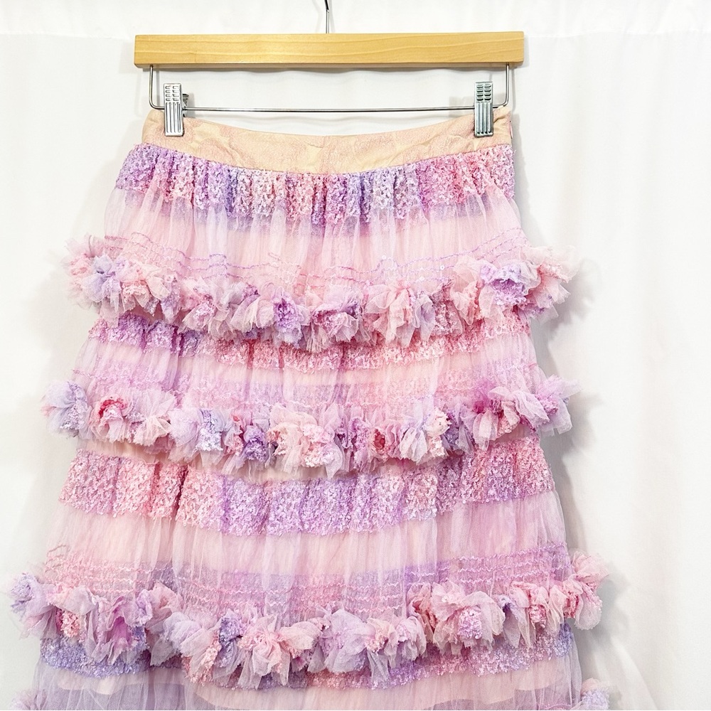 Ryan Lo Ruffle Lace Tiered Tulle Pastel Designer Skirt - Picture 5 of 8
